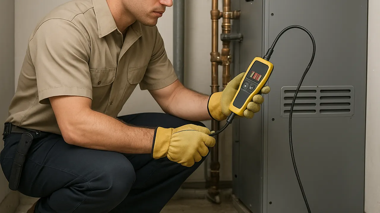 Gas Leak Repair in Fountain Valley: licensed plumber using a handheld gas leak detector to pinpoint the source of a gas